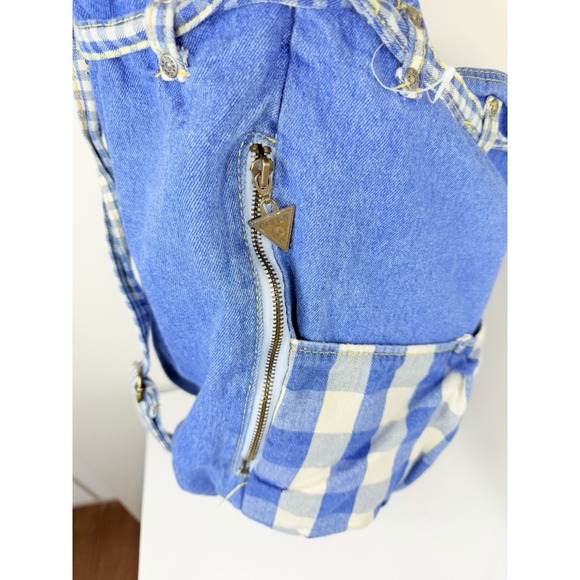 Vintage Baby Guess Denim Gingham Backpack Purse Y2K Rare Logo Bag Blue - Picture 10 of 16